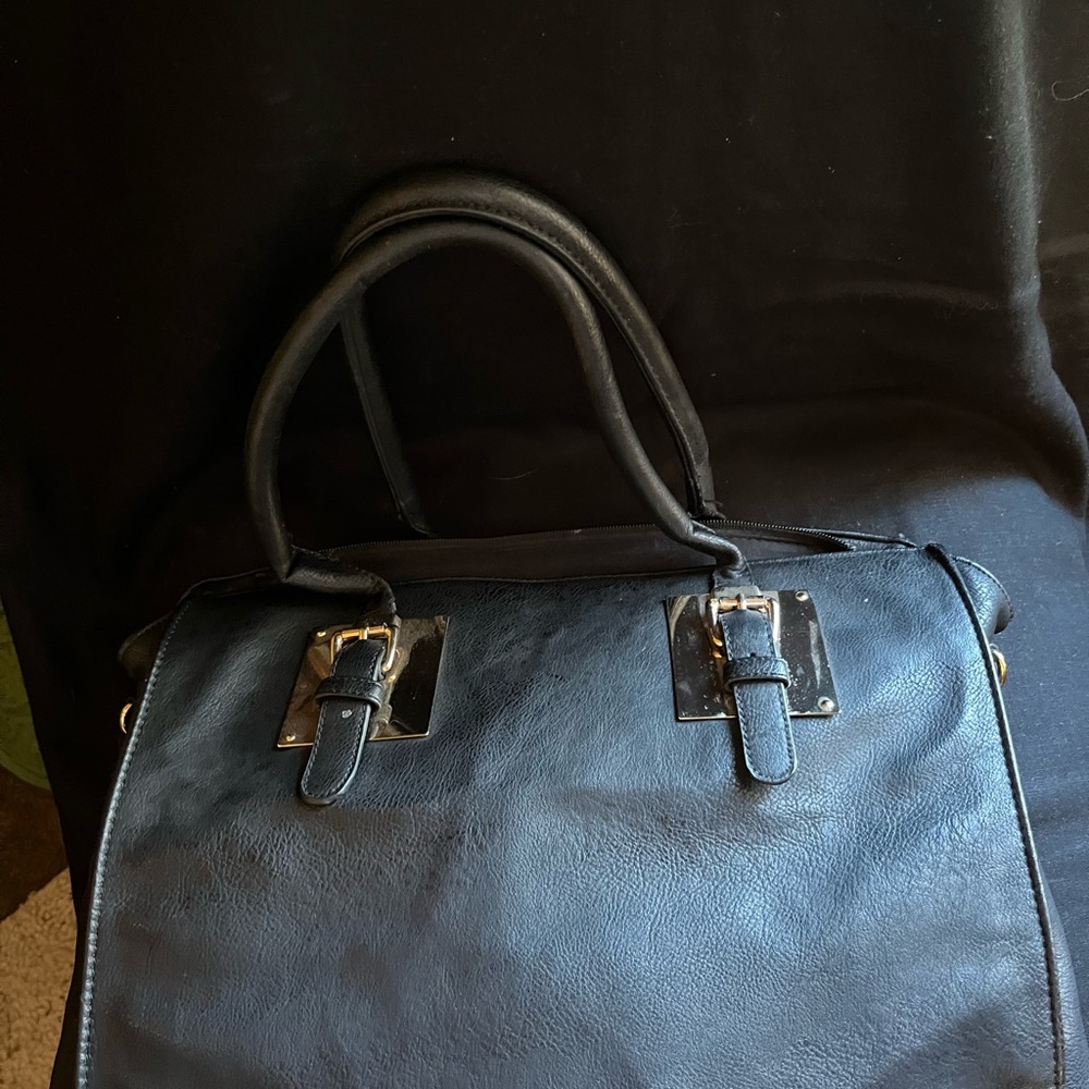 Black Leather Handbag with Silver Accents